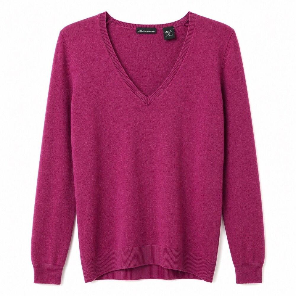 Moda International Silk Cashmere Sweater Women’s M Pink Magenta V-neck